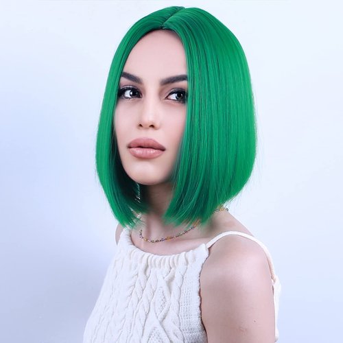 PATTNIUM Green Wig for Women Green Bob Wig Dark Green Wig Short Straight Bob Wig Middle Part Wig Heat Resistant Synthetic 12 '' Wig with Wig Cap