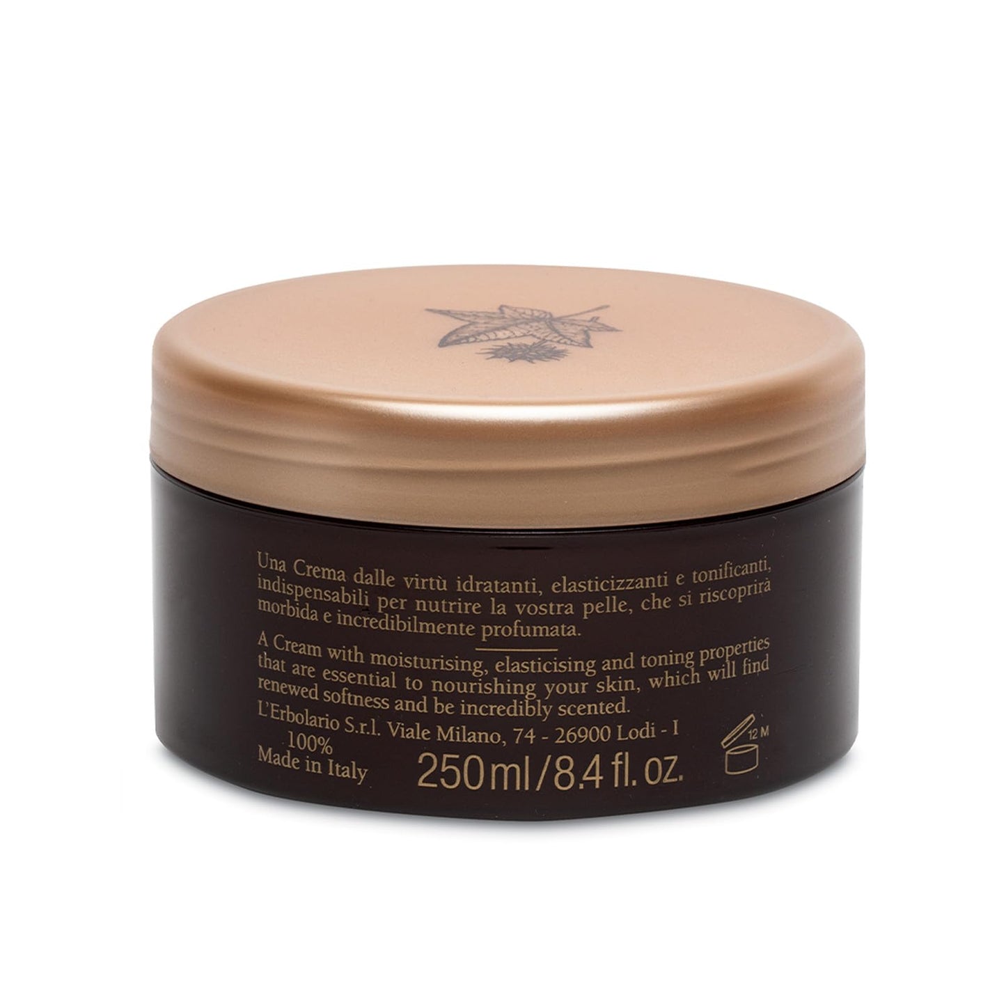 L'Erbolario Body Cream - Moisturizing Body Butter for Dry Skin - Toning and Protecting Skin Care with Amber and Creamy Scent - Ambraliquida - 8.4 oz
