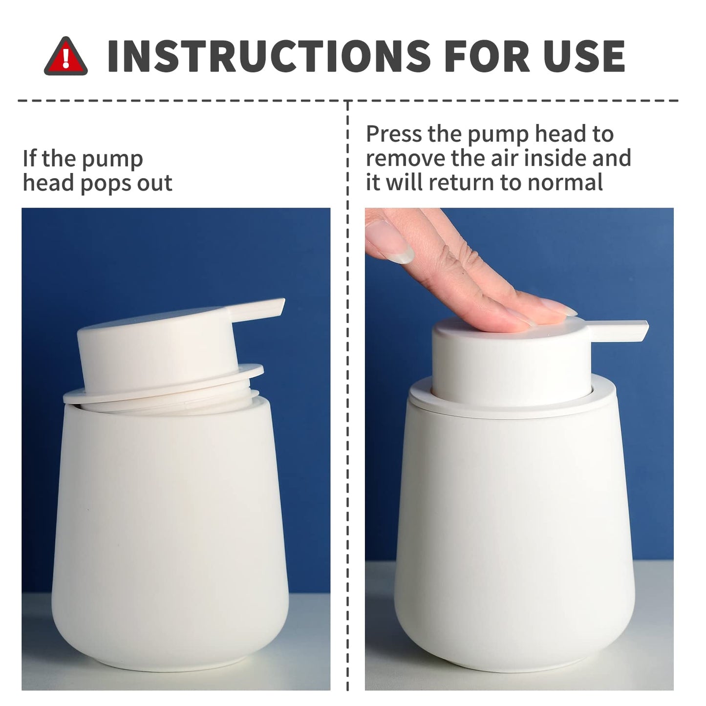 Bosilunlife Ceramic Foaming Soap Dispenser - 12Oz Bathroom Countertop Kitchen Dish Soap Pump Dispenser Foam Soap Dispenser - Rubber Paint White