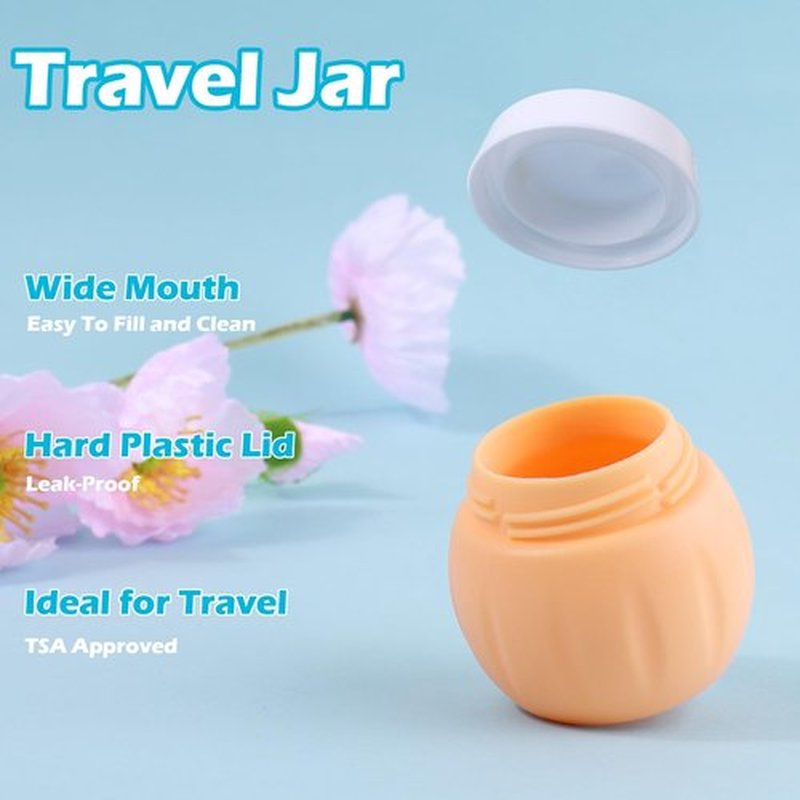 Travel Containers for Toiletries, GLAMFIELDS TSA Approved 2Pcs 1.7oz+3Pcs 1oz Travel Size Silicone Jars BPA Free, Leak-proof Travel Essentials with Lid for Cosmetic Face Hand Body Cream Orange (5Pack)
