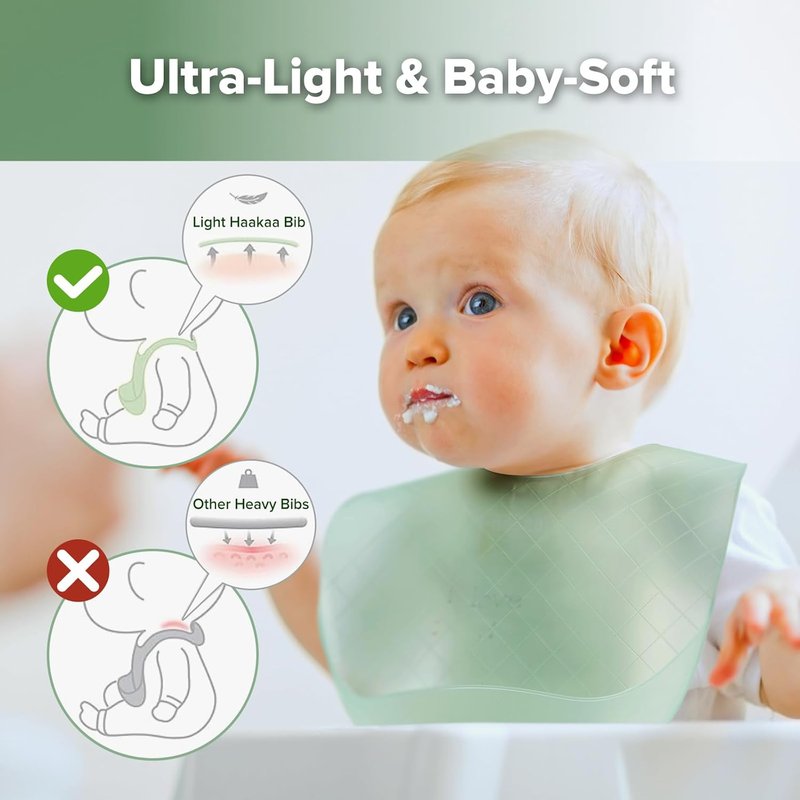 Lightweight Silicone Pocket Bib - Ultra-Light & Foldable Travel Baby Bib with Deep Food Catcher | Adjustable Waterproof Design