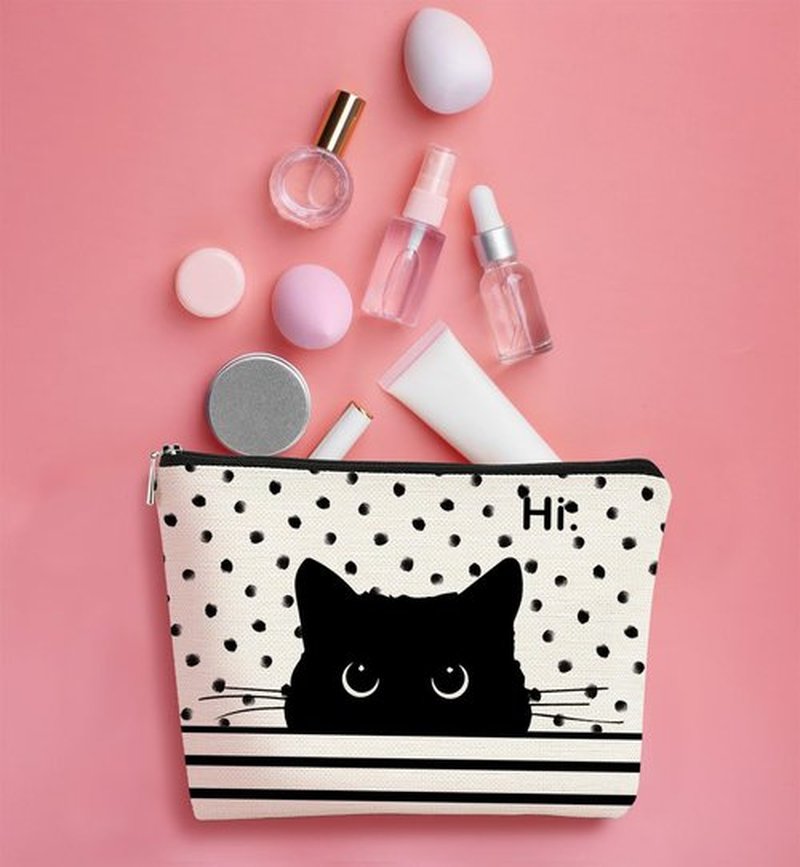 BARPERY Cat Makeup Bag,Cat Gifts，Black Cat Purse,Gifts For Cat Lovers,Small Cute Makeup Bag Cosmetic Bag For Women Teen Girls,Birthday Gift,Cat Owners Gifts,Cat Lady Gifts For Women(Polka Dot)