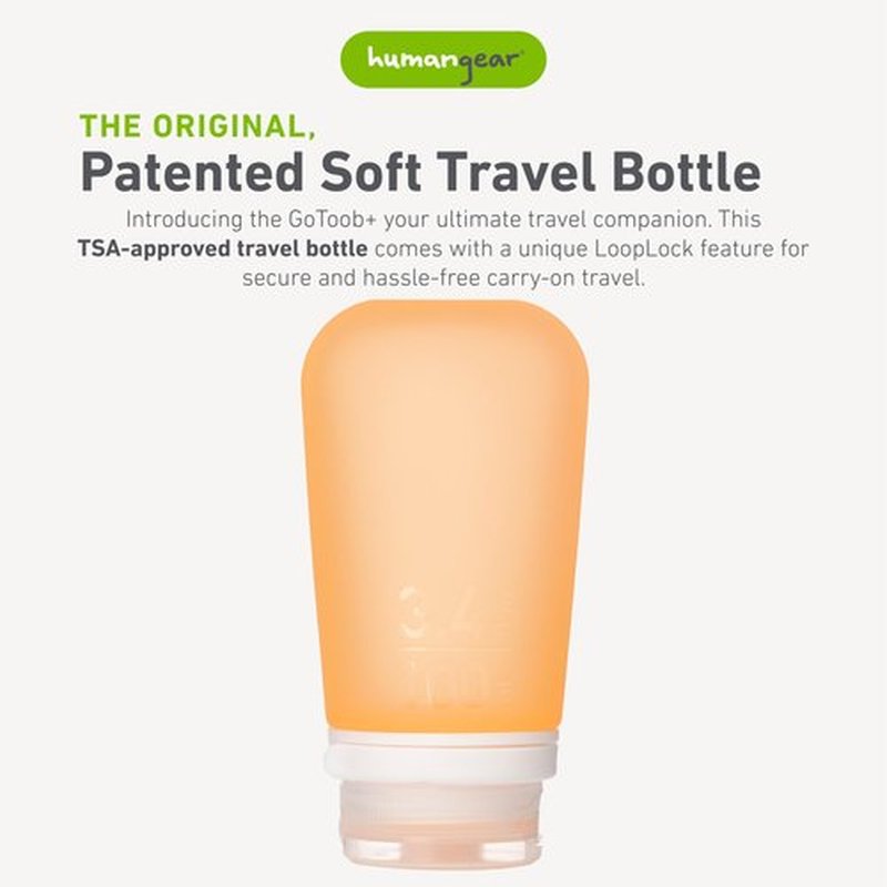 humangear GoToob+ (Large) | Refillable Silicone Travel Bottle | Locking Lid | Food-Safe Material | Orange, Large (3.4 fl.oz.; 100ml)