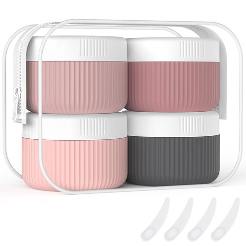 ME.FAN Travel Containers for Toiletries, TSA Approved 1.5 oz Silicone Cream Jars, Leak-proof Travel Size Containers, Travel Accessories with Lid for Cosmetic Face Hand 4 Pack White Lid - Pink