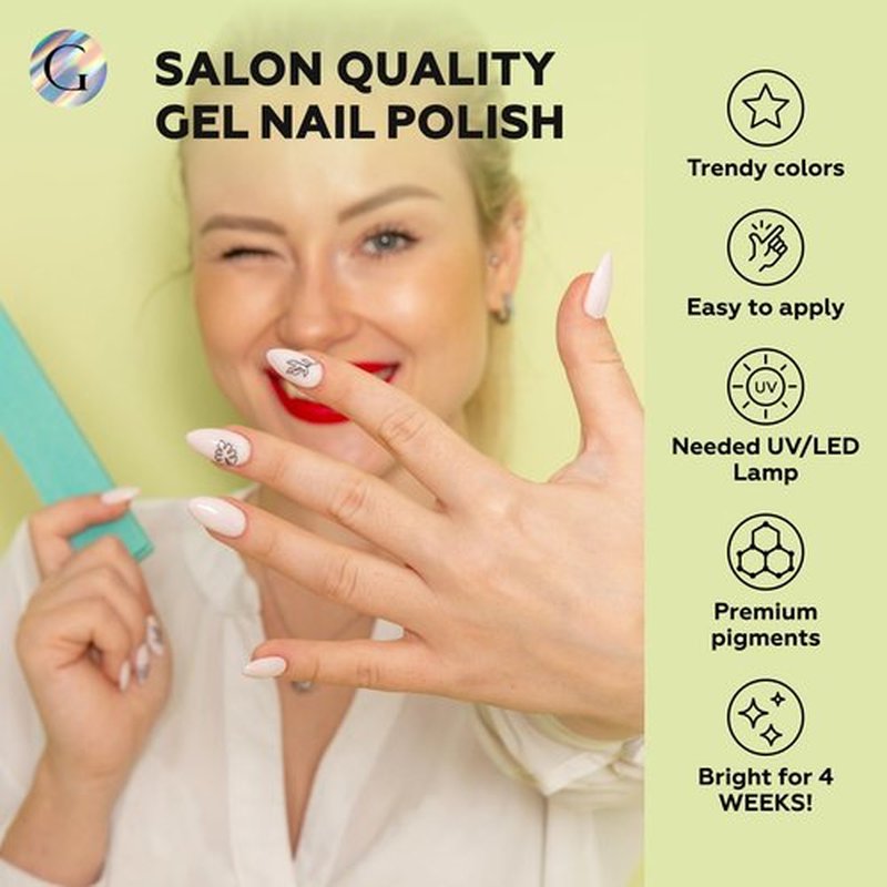 GLOSS Pastel Gel Nail Polish Set | 6 Pcs HEMA Free Gel Polish with White, Light Grey, Grey, Butter, Light Yellow, Milky White, UV LED Gel Polish, Soak off Home Manicure Salon Gifts for Women