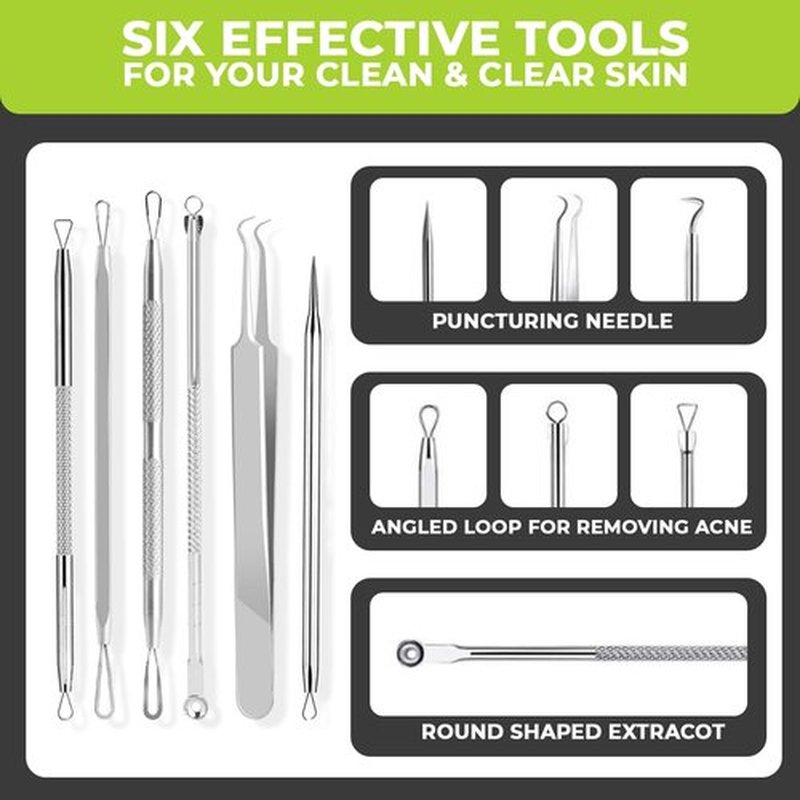[6 Pcs] 2024 Latest Pimple Popper Tool Kit | Stainless Steel Blackhead Remover with Leather Case & Mirror for Acne, Blackheads, Whiteheads, Face & Nose