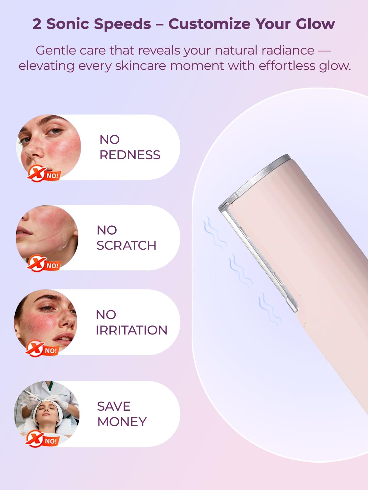 Dermaplane Facial Razor for Women – Electric 2-Speed Sonic Dermaplaning Tool with 5 Replacement Heads, Safe Peach Fuzz Remover & Exfoliating Face Hair Removal Device