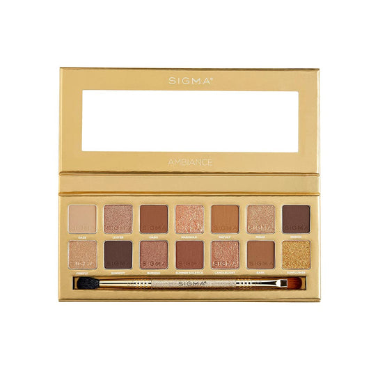 Sigma Beauty Ambiance Eyeshadow Palette - Luminous Neutral & Gold Shades, Mirror Included