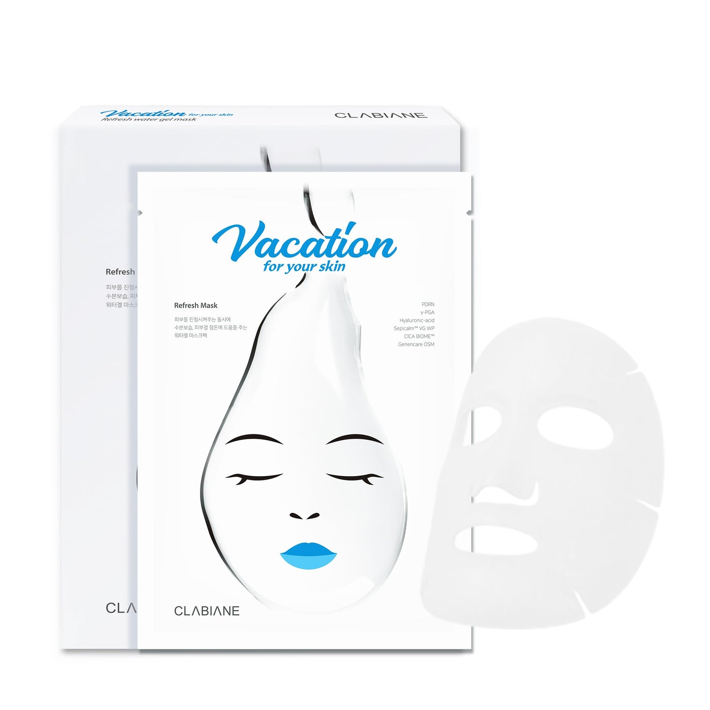 CLABIANE Vacation for Your Skin PDRN Vegan Sheet Mask Pack, 5 Sheets 100% Biodegradable Cellulose Hydrogel, Hydrating & Soothing Face Mask for Moisture, Nutrition, Relaxing Fresh Scent Korean Skincare