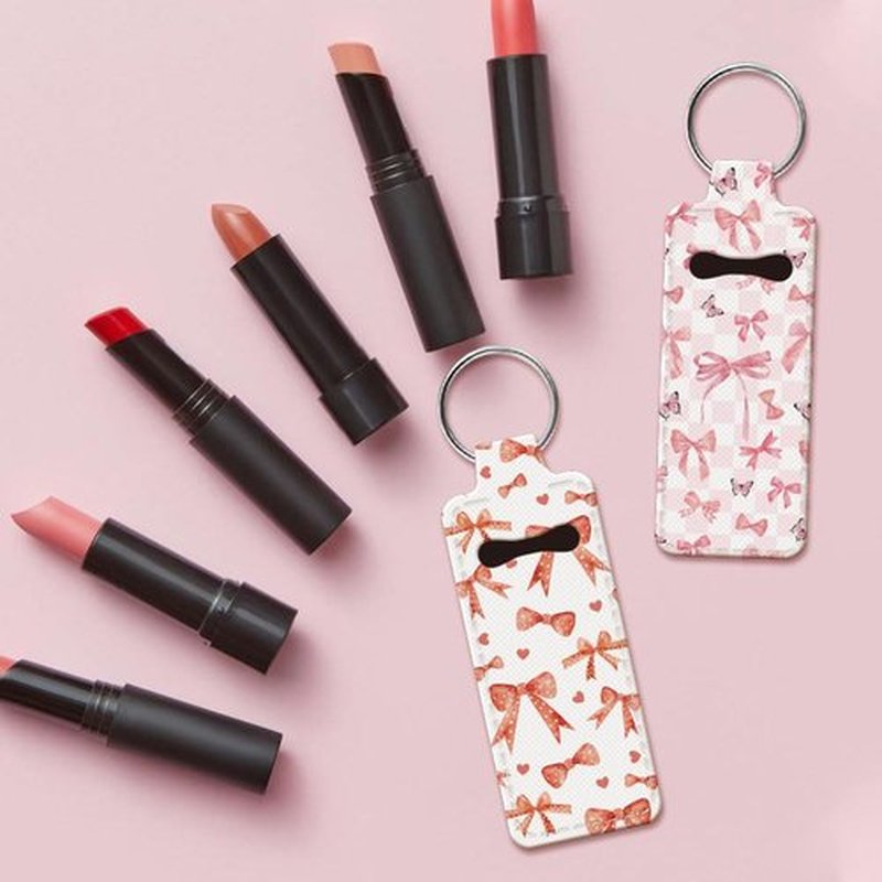 OLYCRAFT 2Pcs Bowknot Chapstick Holder Keychain 3.8x1.5 Inch Elastic Diving Fabric Lipstick Lipstick Keychains Elastic Diving Fabric Portable Lipstick Sleeve Travel Key Ring Holder for Lipstick