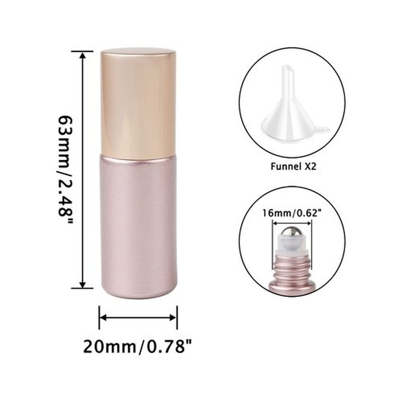 Newzoll 10 Pcs Roll-on Bottles Set, 5 ml (1/6 oz) Refillable Roller Bottles with Funnels & Opener, Glass Roll on Bottles Containers for Perfumes Aromatherapy Essential Oils Liquid, Matte Rose Gold
