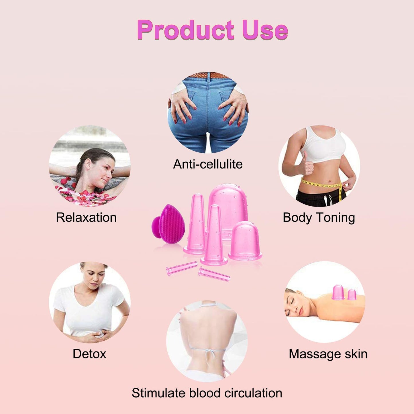 JIELUO Facial Cupping Set Silicone Anti Cellulite Cup Vacuum Suction Massage Cups Facial Cupping Sets Body and Face 7PACK (Rose)