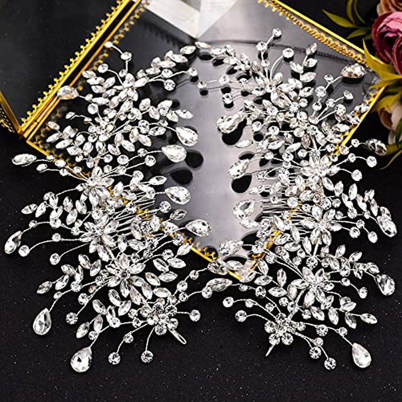 wedding tiara bridal hair piece silver rhinestone hair accessory for ladies,Rhinestone Bridal Bridesmaid Hair Comb Accessories (Silver Left and Right)