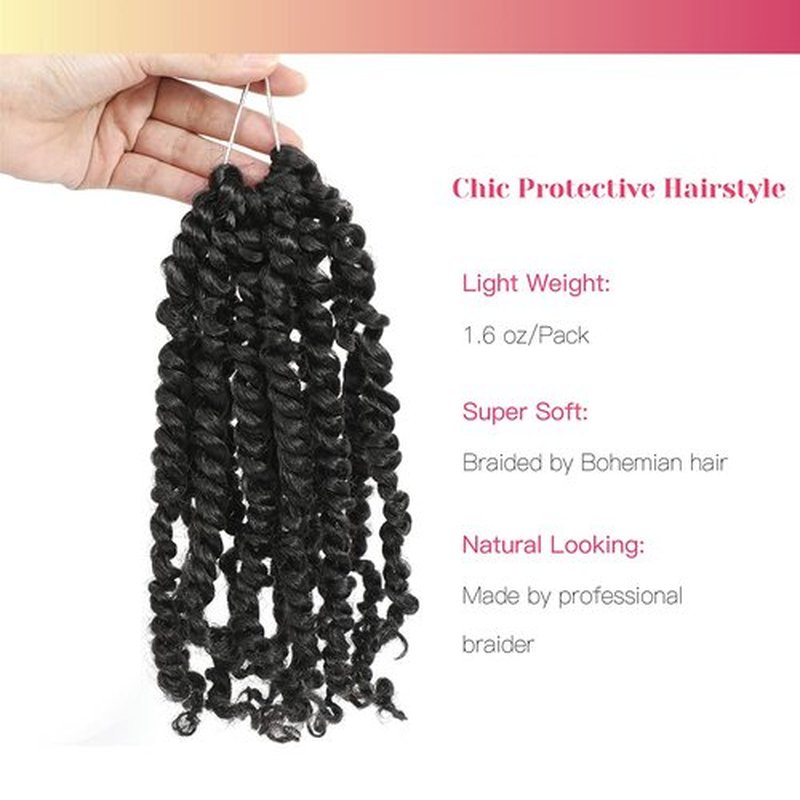 The BOHOBABE Pre-twisted Passion Twist Crochet Hair 10 Inch Short Pre-looped Crochet Passion Twist Braiding Hair 2 Packs (1#) 1#(Jet Black)