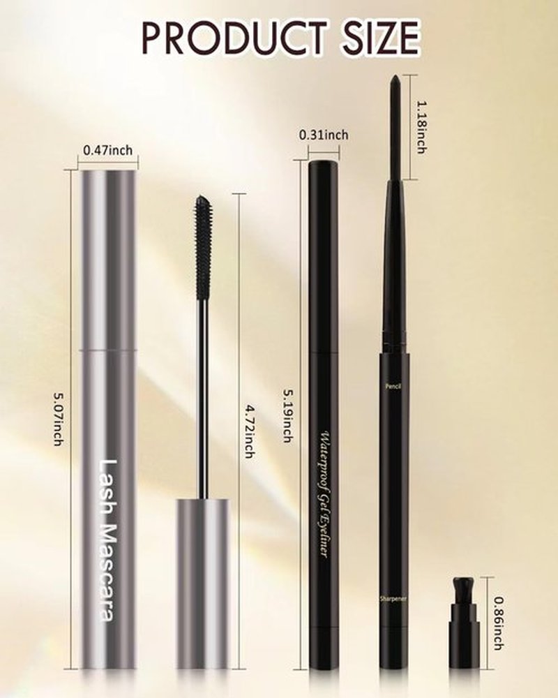 Brown Mascara & Eyeliner Set for Older Women 60 Plus, Tubing Mascara Volume and Length, Cream Waterline Eyeliner Gel Pencil, for Thinning Lashes, Sensitive Eyes, Waterproof Smudge Proof Long Lasting