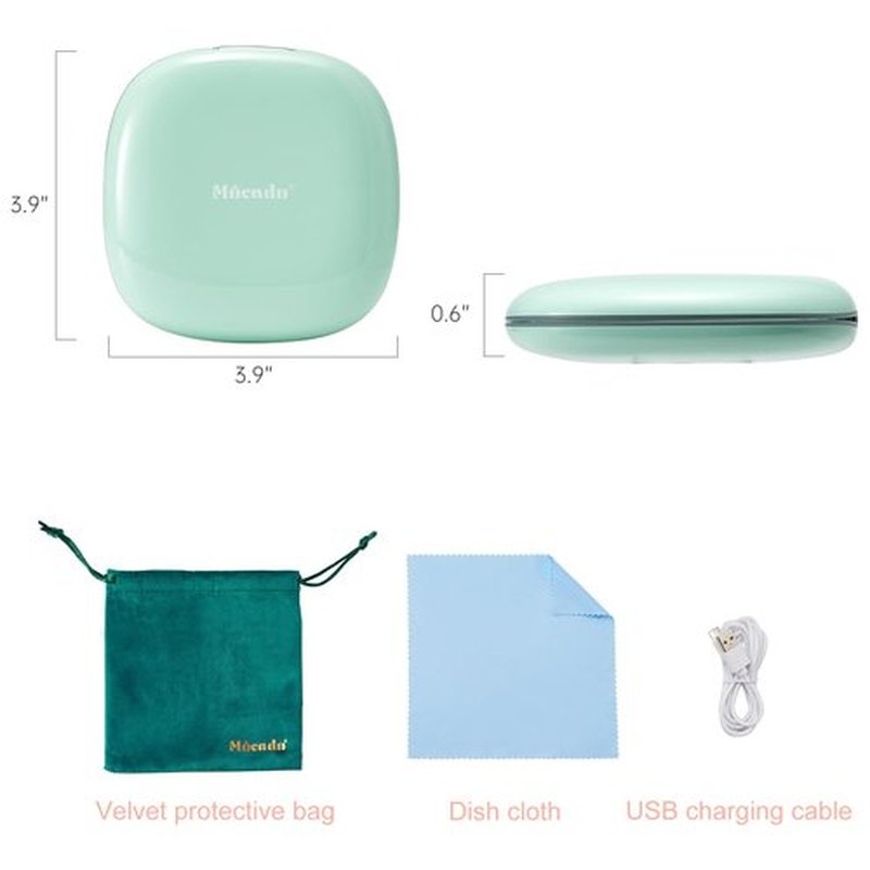 Mocado Compact LED Travel Makeup Mirror - 4 Inches 1X/10X Magnification Travel Mirror with Light Dimmable Double Sides Lighted USB Rechargeable Compact Mirror for Purse,Pocket,Travel(Powdery Green)
