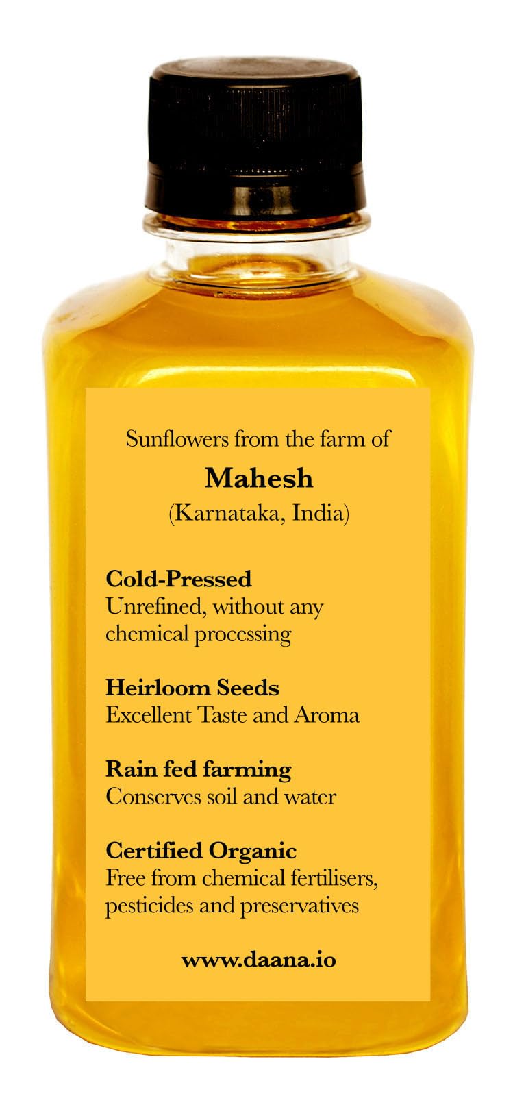 Daana Sunflower Oil: Certified USDA Organic, Extra Virgin, Cold Pressed, High Oleic, Non-GMO. Healthy Oil for Cooking, Baking, Frying, Hair and Skin Care. Pesticide and Chemical Free (12 oz)