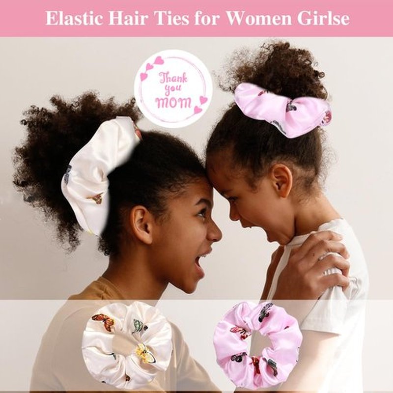 2+2 Satin Bonnets with Scrunchies for Kids, Cute Hair Bonnets for Girls Sleeping Curly Hair, D