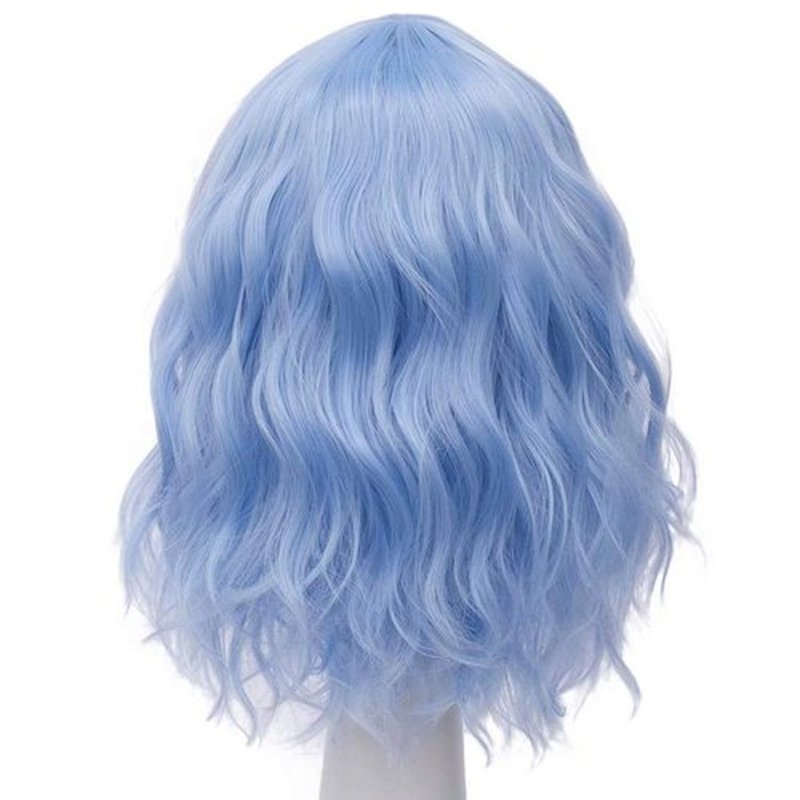 NiceLisa Women 16 Inches Loose Wave Medium Length Light Blue Cosplay Costume Wigs Side Bangs