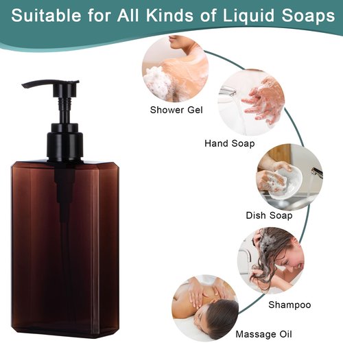 Yebeauty Pump Bottle Dispenser, 10oz 300ml Empty Plastic Shampoo Pump Bottles Shower Soap Dispenser Refillable Liquid Containers for Conditioner Body Wash, Bathroom Kitchen, 2 Pack Brown