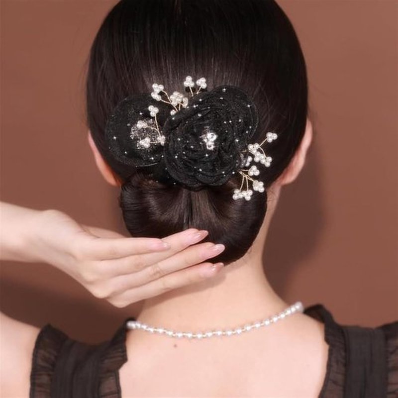 Insstyle Full Star Flower Hair Accessories, Hand Embroidered Flowers Deft Bun Hair, Character Hair Accessories,Lazy Hair Curler (A12)
