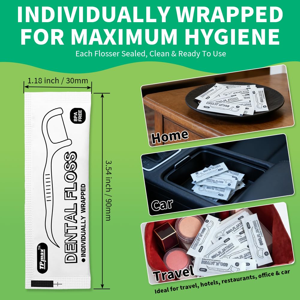 150 Count Dental Flossers Each Individually Wrapped, Floss Singles Bag, Travel Hotel Restaurant Office Car Dental Floss, Floss Picks Oral Care Teeth Clean Flat Wire