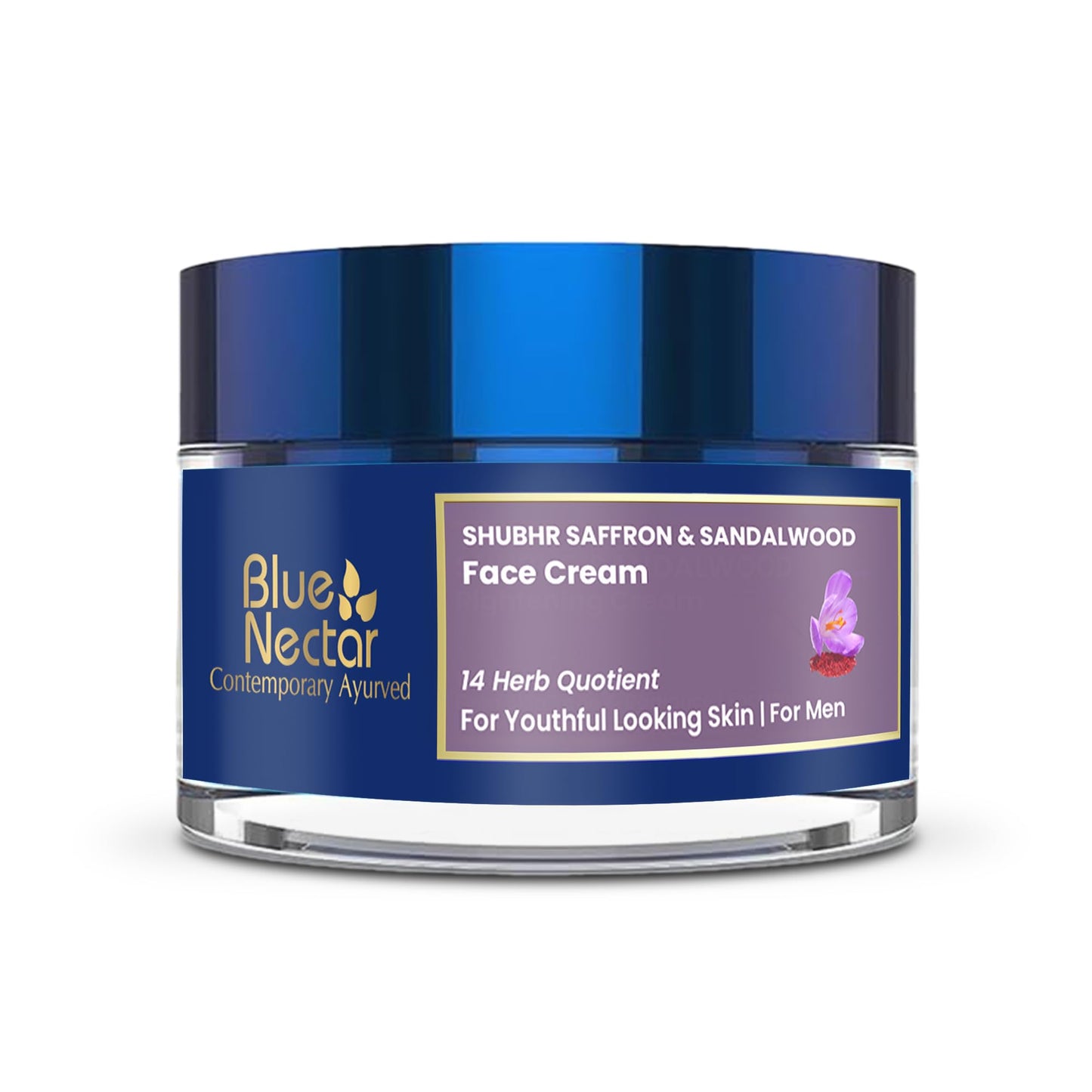 Blue Nectar Moisturizer Face Cream, Ayurvedic Anti Aging Wrinkle Cream for Aging Skin |Ancient blend of Saffron & Turmeric for Skin Firming | With Plant Based Collagen Booster(Men, 14 Herbs,1.7 Oz)