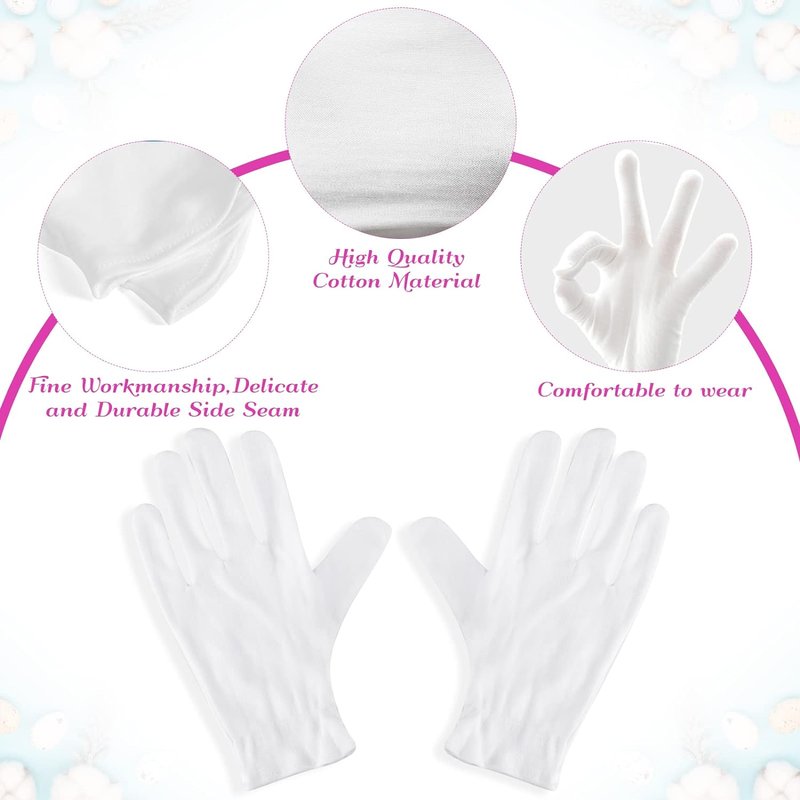 Paxcoo 12 Pairs XL White Cotton Gloves - Moisturizing Hand Spa & Eczema Care