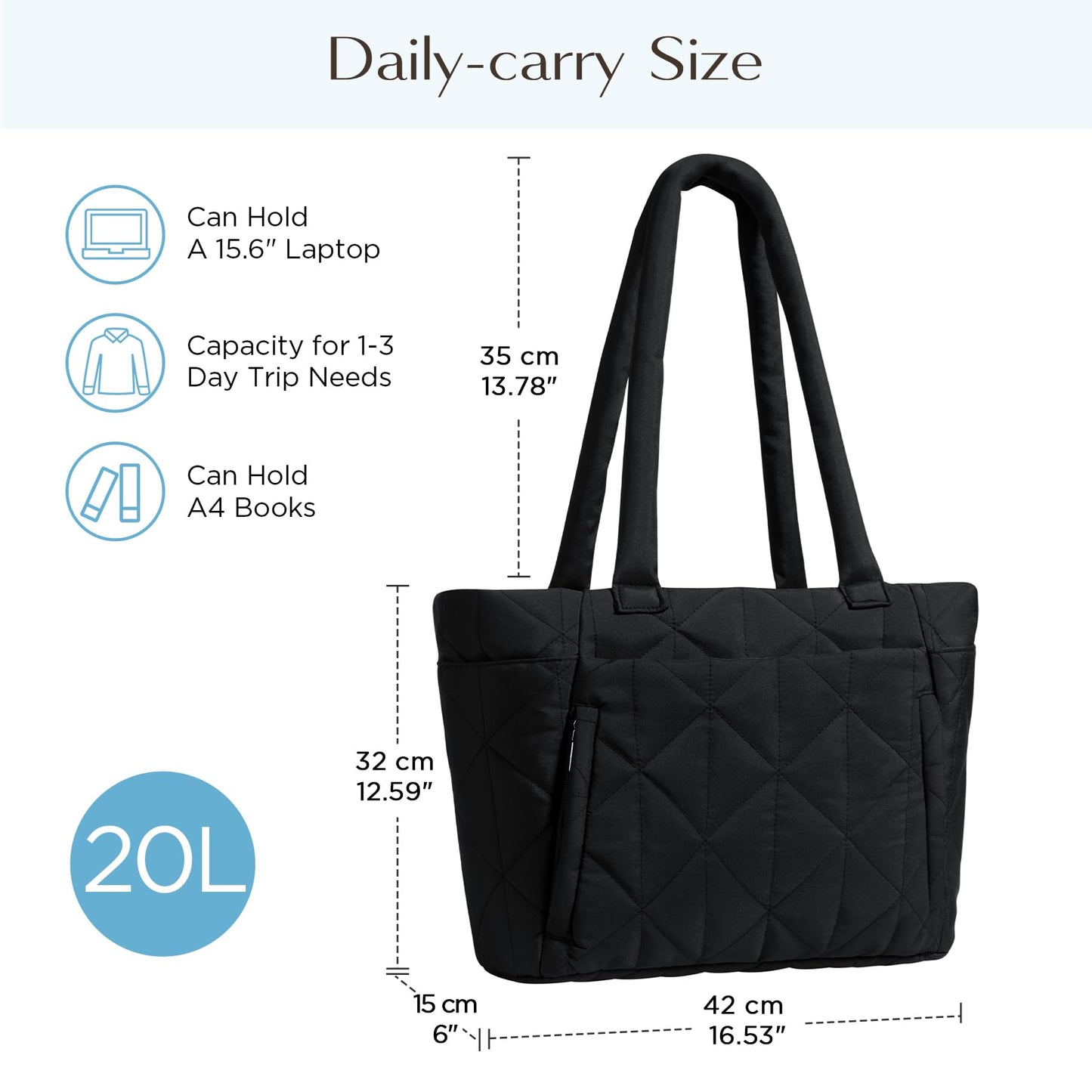 CHUNLI Laptop Tote Bag for Women 15.6 Inch, Quilted Work Shoulder Bag with Multiple Pockets & Luggage Strap for Office Travel