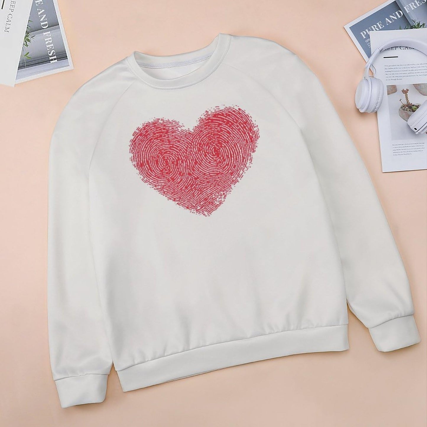 Valentines Shirts for Women Plus Size Long Sleeve Pullover White Valentines Sweater Fingerprint Red Heart Heart-Shaped Pattern Casual Graphic Crewneck Valentines Day Sweatshirt Blouses Tops,3XL