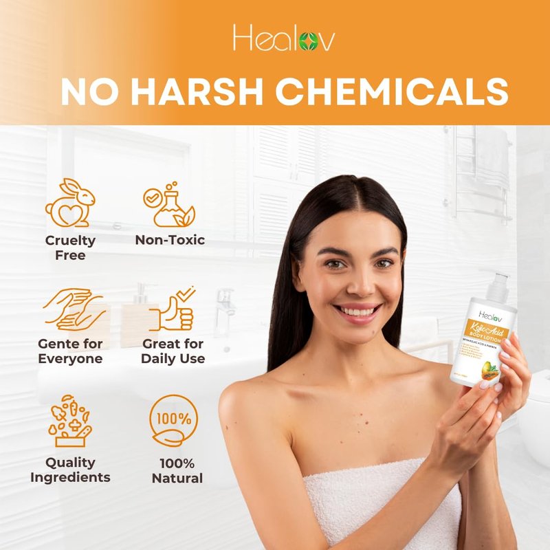 Kojic Acid Lotion - Skin Brightening Body Lotion for Dark Spots, Hyperpigmentation | Reduces Acne & Scars, Even Skin Tone
