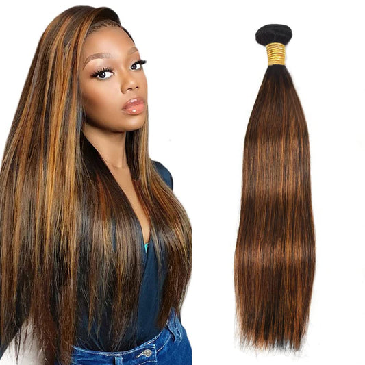 P4/30 Bundles Light Brown Human Hair Bundles Highlight Straight Bundles Brazilian Unprocessed Virgin Hair 1 Bundle 18 Inch Two Tone Brown Light Brown Bundles Human Hair Weave for Women