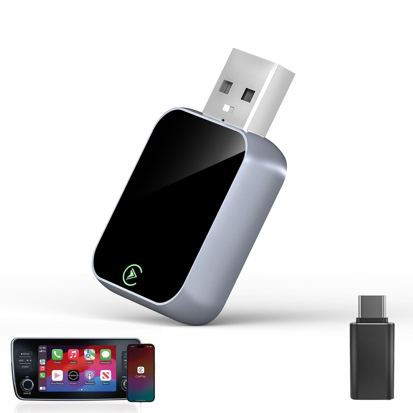 Enhanlife Wireless CarPlay Adapter for iPhone - No Audio Lag, Auto-Connect - Convert Factory Wired to Wireless CarPlay - Bluetooth 5.3 & 5GHz Wi-Fi - Plug & Play (Includes USB A/C)
