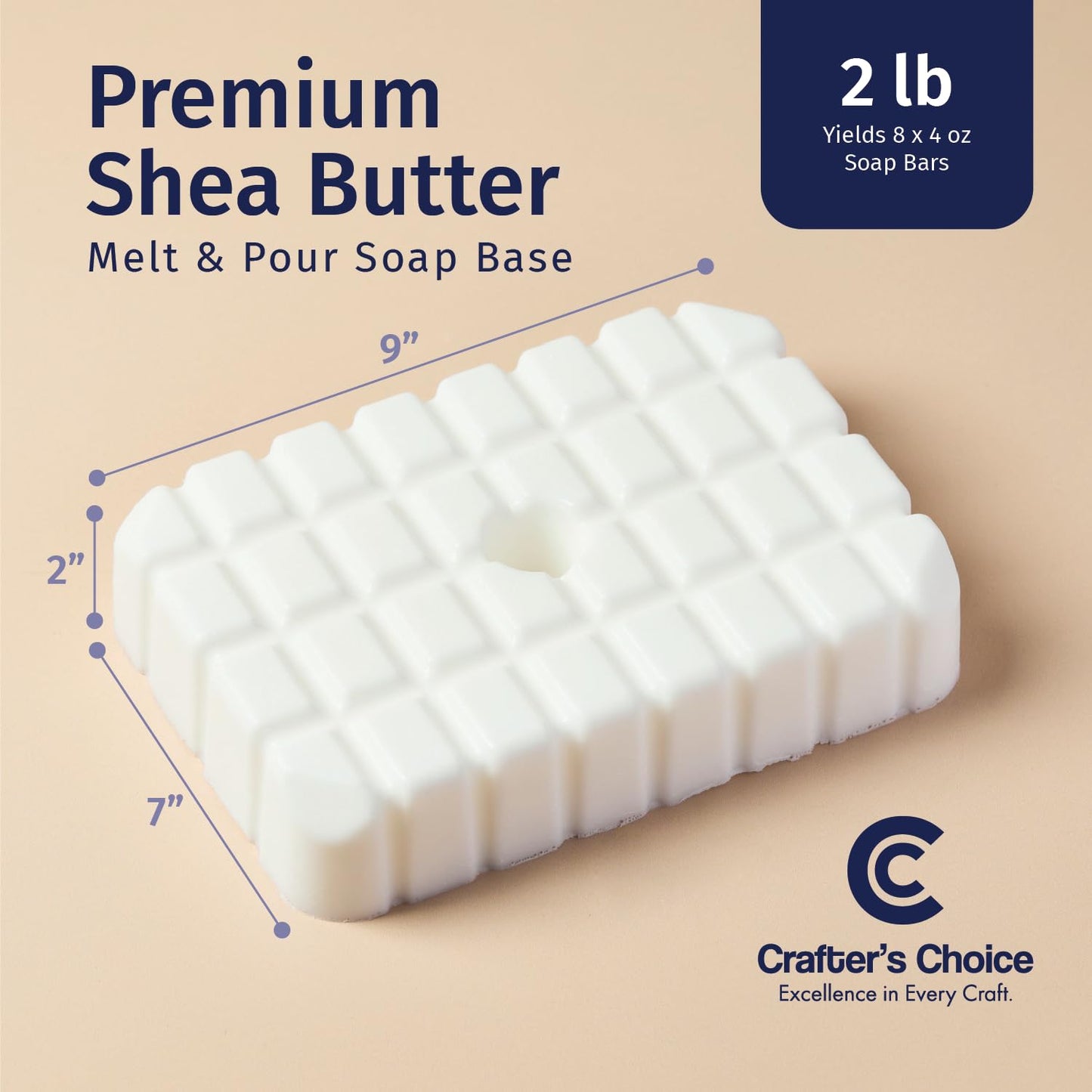 Crafter's Choice Premium Glycerin Melt and Pour Soap Base for Soap Making and DIY Crafting Projects, 2LB Block (Shea Butter)
