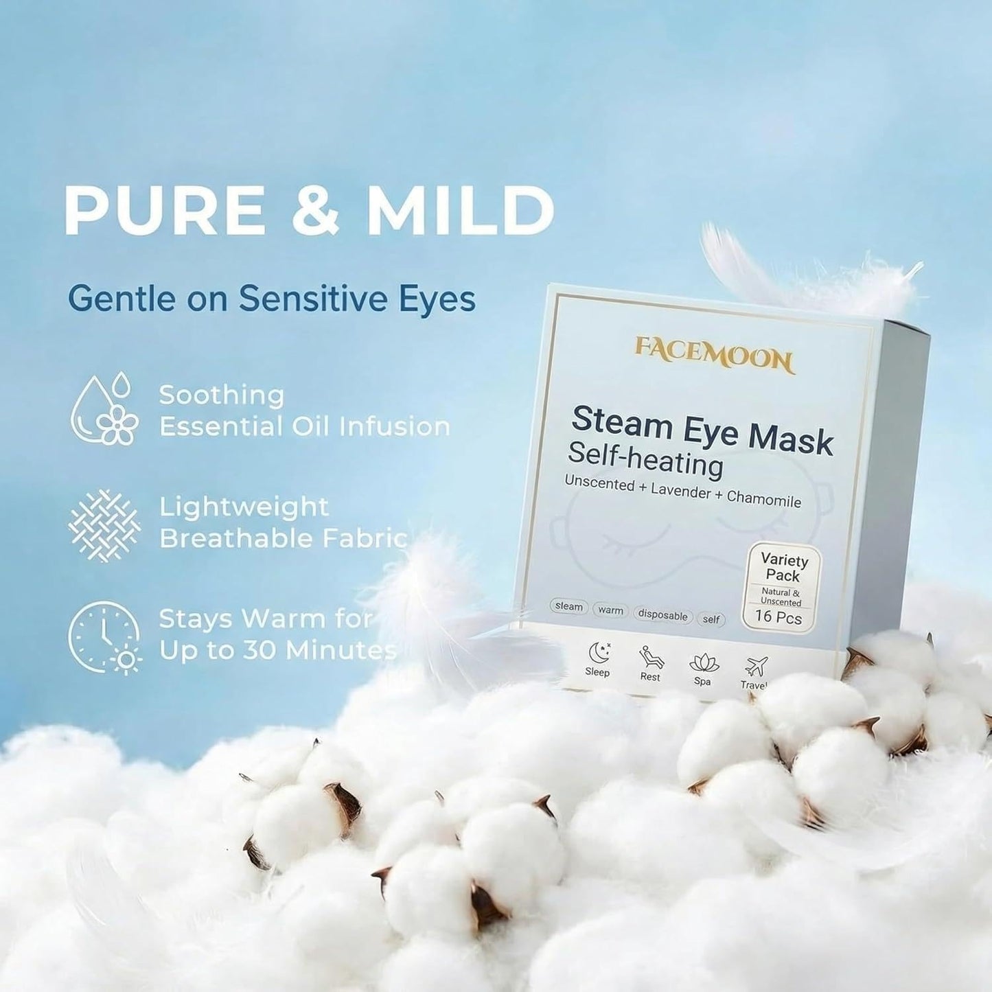 FACEMOON 16 Packs Self Heating Steam Eye Masks: