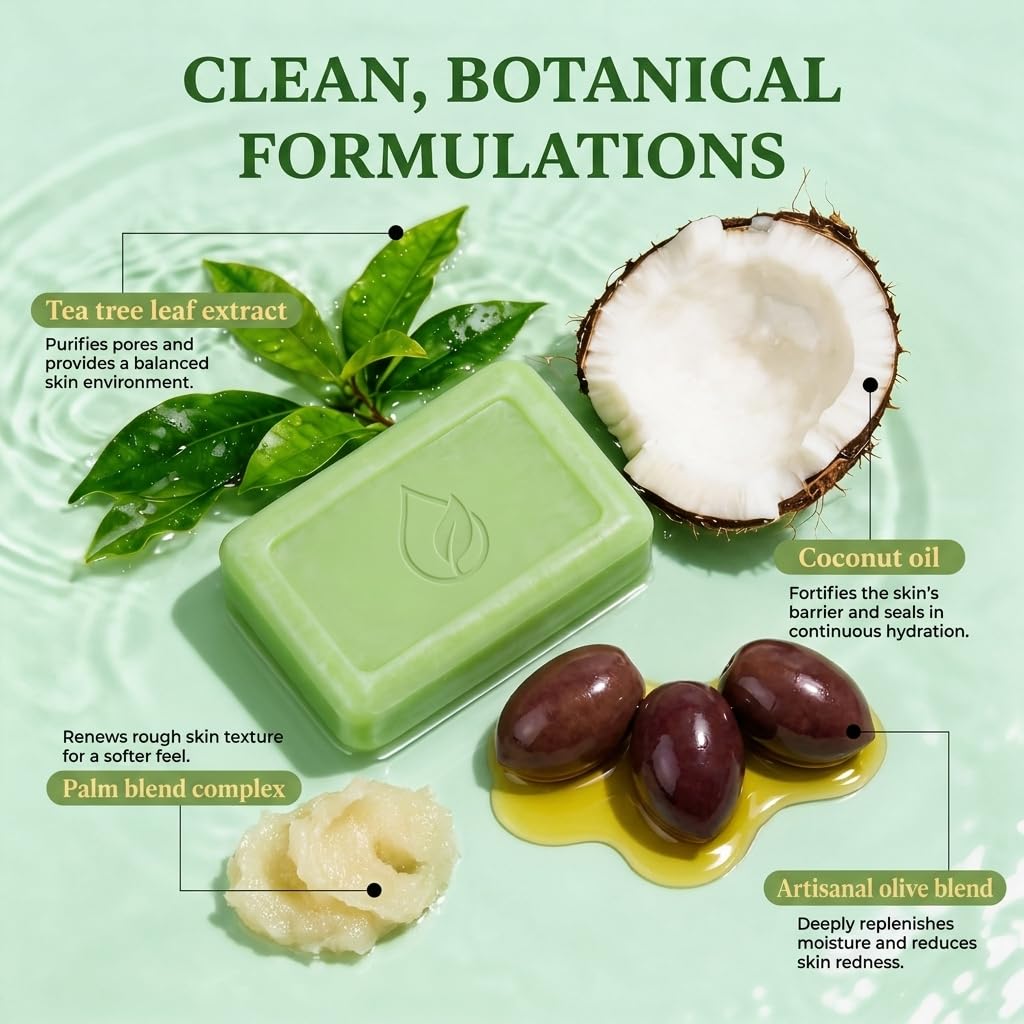Antifungal Relief Soap Bar, Tea Tree Oil Soap, Natural Foot & Body Soaps for Healthy Skin, Relief Soap Bar Infused with Tea Tree Oil, Gentle Exfoliating Bar Soap for Men Women, 3.53Oz