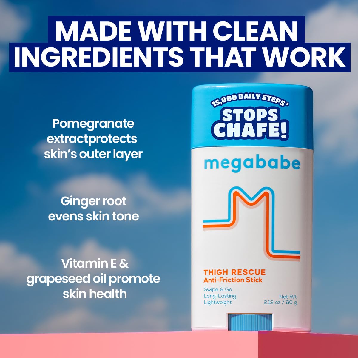 Megababe Thigh Rescue Anti-Chafe Stick | Prevents skin chafe & irritation | Thighs, arms, bra-lines & more | Summer and Hot Weather Essentials | 2.12oz (Pack of 1)