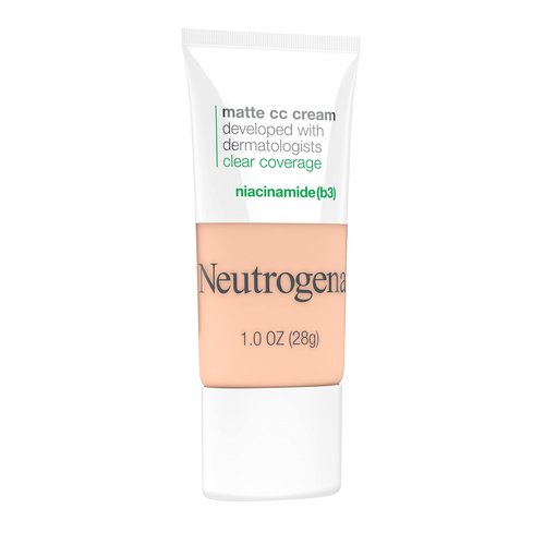 Neutrogena Clear Coverage Flawless Matte CC Cream, Full-Coverage Color Correcting Cream Face Makeup with Niacinamide (b3), Hypoallergenic, Oil Free & Fragrance Free, Shell, 1 oz