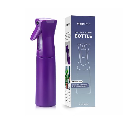VIGOR PATH Continuous Spray Bottle with Ultra Fine Mist - Versatile Water Sprayer for Hair, Home Cleaning, Salons, Plants, Aromatherapy, and More - Empty Hair Spray Bottle - 300ml/10.1oz (Dark Purple)