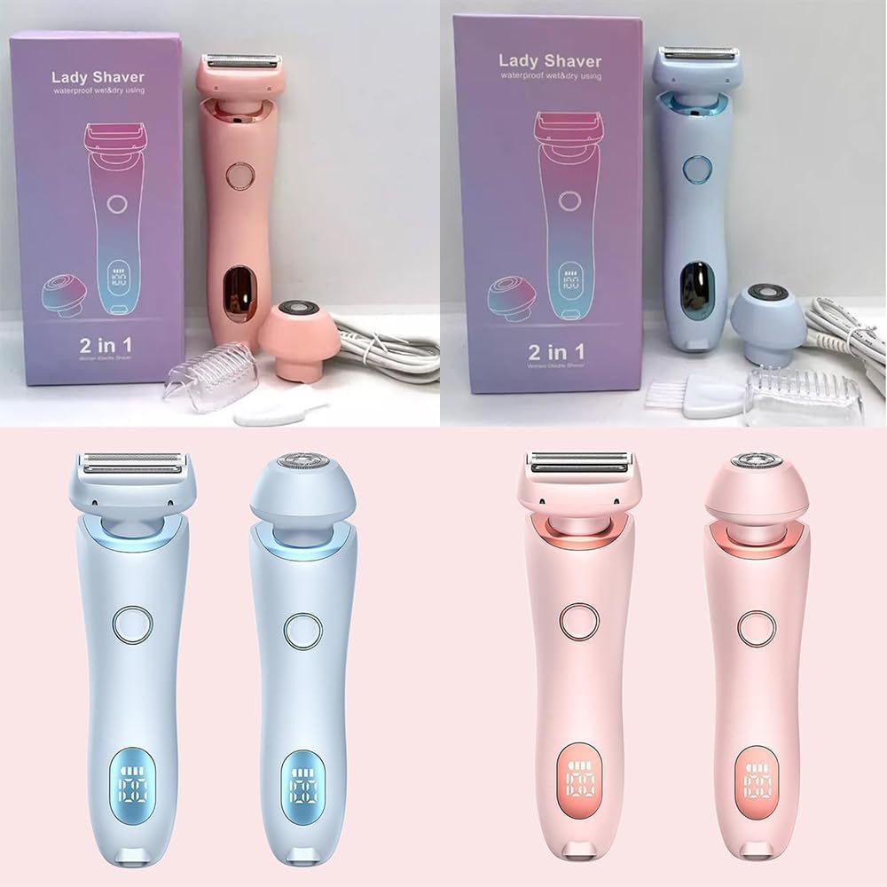 The Glide Pro 3.0 Razor, Razor for Women, 2 in 1 Wet & Dry Electric Waterproof Razor, Painless Hair Removal Removable Head for Bikini Leg Arm Underarm Area (Blue)