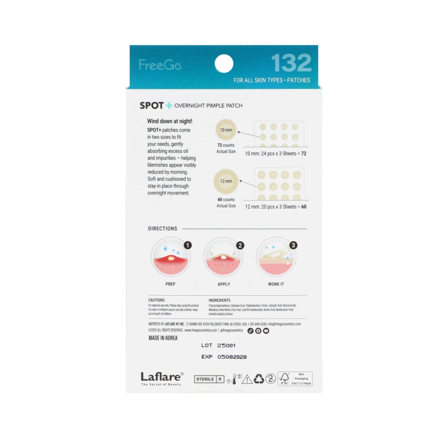 FreeGo Spot+ Hydrocolloid Overnight Patches for Face, Large Patches for Breakouts, Zit, Blemish Spot, Facial Stickers, Korean Pimple Patches (132 Counts)