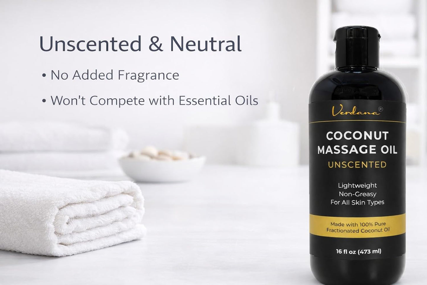 Coconut Massage Oil - Unscented, Lightweight & Non-Greasy for Therapy | 16 fl oz