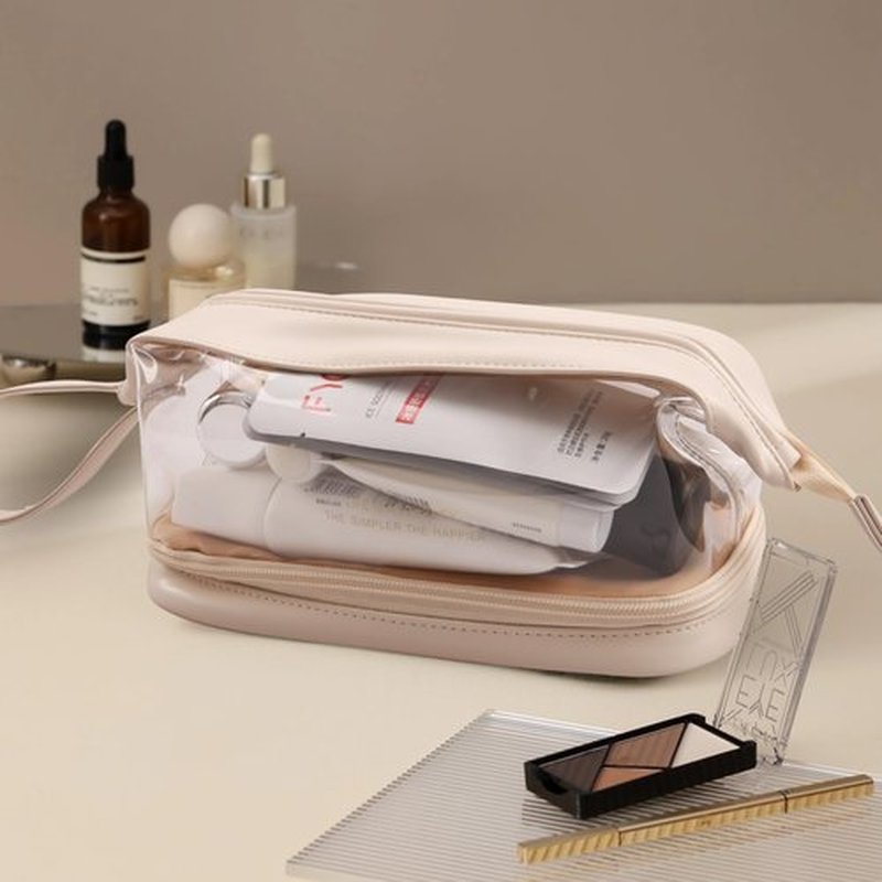 Abiudeng Large Makeup Bag,Clear shower bag,Waterproof Cosmetic Bag,Make up Travel Bag Essentials,Cute Travel Toiletry Bag for Women Makeup Bag Organizer with Bottom Pouch,Travel Size Toiletries Bag