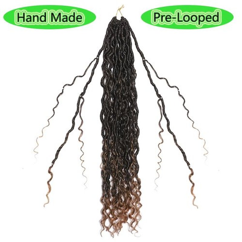 BALINGHAIR Goddess Locs Crochet Hair Black to Light Brown 22 Inch 3 Packs Bohemian Faux Locs Crochet Hair With Curly Ends Pre Looped Hair Extensions 16 Roots/Pack(1B/27)