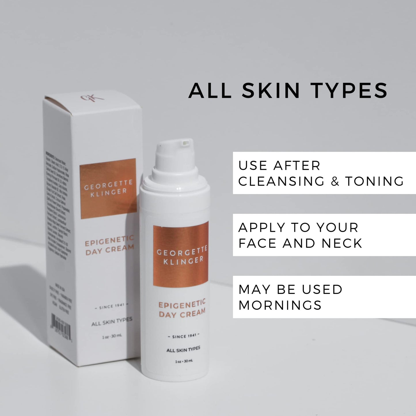 Georgette Klinger Epigenetic Day Cream - Revitalizing, Firming Natural Face Moisturizer For Daily Use, Promotes Anti-Aging and Wrinkle-Free Skin With Monk Fruit, Hyaluronic Acid & Vitamin E - 1 oz