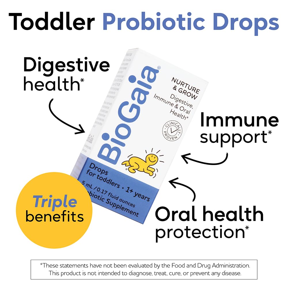 BioGaia Nurture & Grow for Toddlers | Ages 1+ | Liquid Probiotic | Allergen-Free | Triple-Benefit Probiotic for Kids | Digestive Health, Immune Support & Oral Health Protection | 25-Day Supply