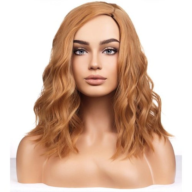 BERON Strawberry Blonde Wigs for Womens Short Curly Wavy Wig Girls Blonde Brown Side Part Wigs Shoulder Length Heat Resistant Synthetic Cosplay Party or Daily Used Wigs