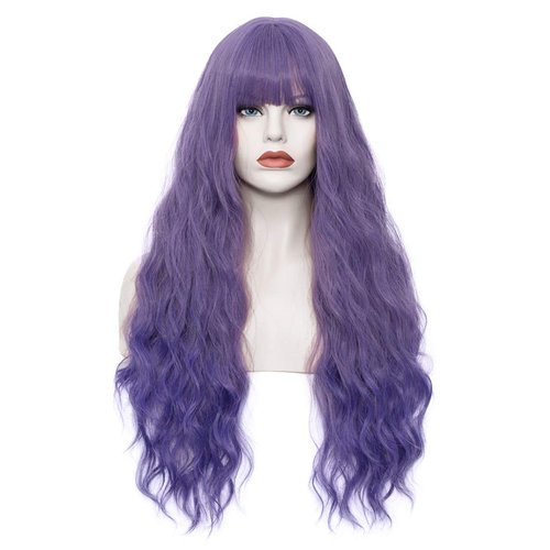 WGPFWIG Women's Purple Ombre Wig 27 Inches Long Curly Wavy Hair Wig Heat Resistant Fibers Synthetic Wig For Women Girl Cosplay Party Halloween Wig Cap Included (Purple Ombre)