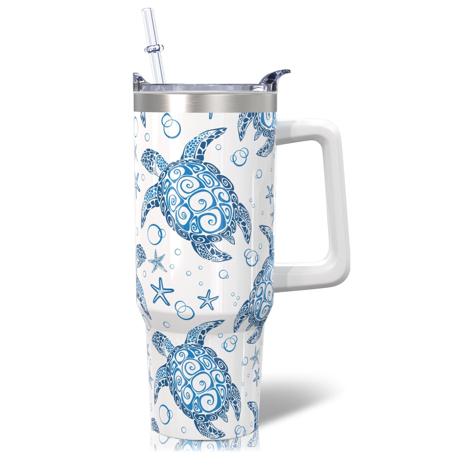 Mrazqev 30oz Stainless Steel Sea Turtle Tumbler with Lid and Straw - Ocean Insulated Turtle Cup for Women's Gifts