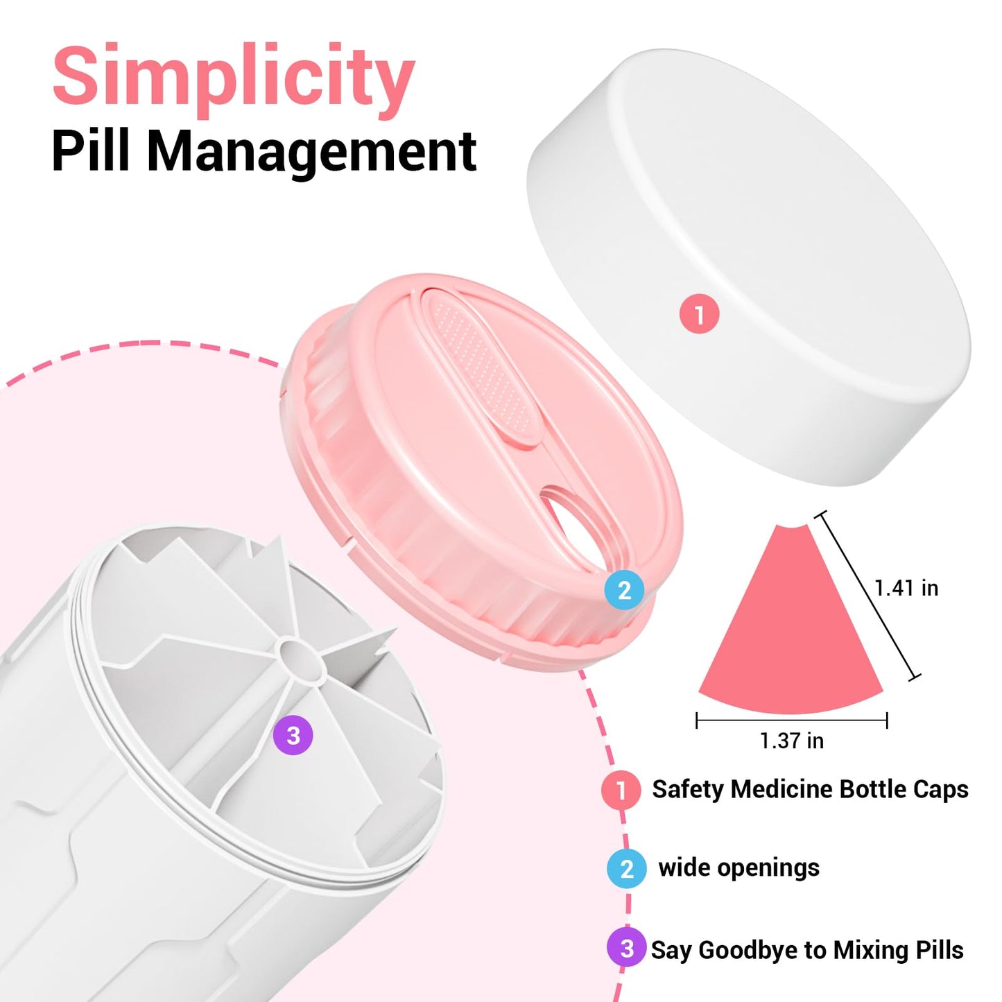 Betife Extra Large Supplement Organizer,Weekly Pill Organizer Bottle, Daily Pill Dispenser with 7 Large Compartments, Organizer to Hold 7 Day Vitamin Medication,21 Labels and a Cleaning Brush（White）